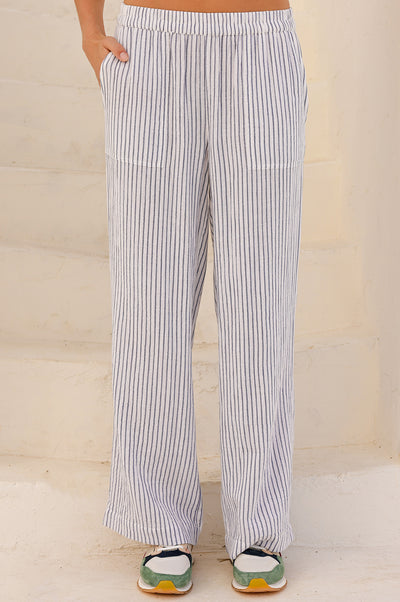 Stripe Organic Cotton Cheesecloth Trouser - Blue/White