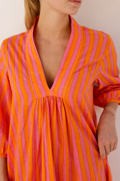 Itisha Striped Dress - Orange/Pink