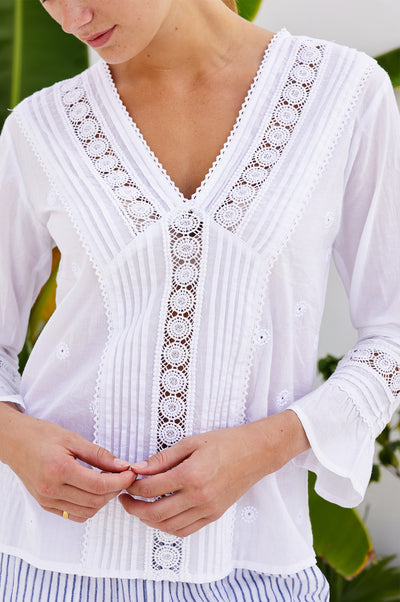 Valentina Embroidered Cotton Blouse - White
