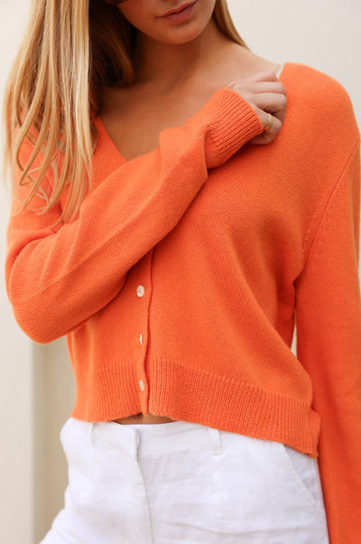 V Neck Cardigan - Orange