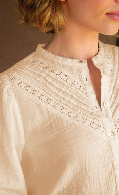 Chevron Lace Organic Cotton Cheesecloth Shirt - Ecru