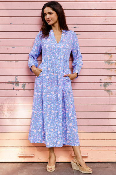 Soft blue floral summer dress.