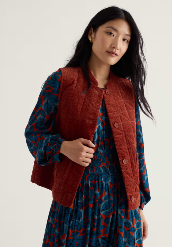 Incoming Tide Organic Cotton Cord Gilet - Dark Terracotta
