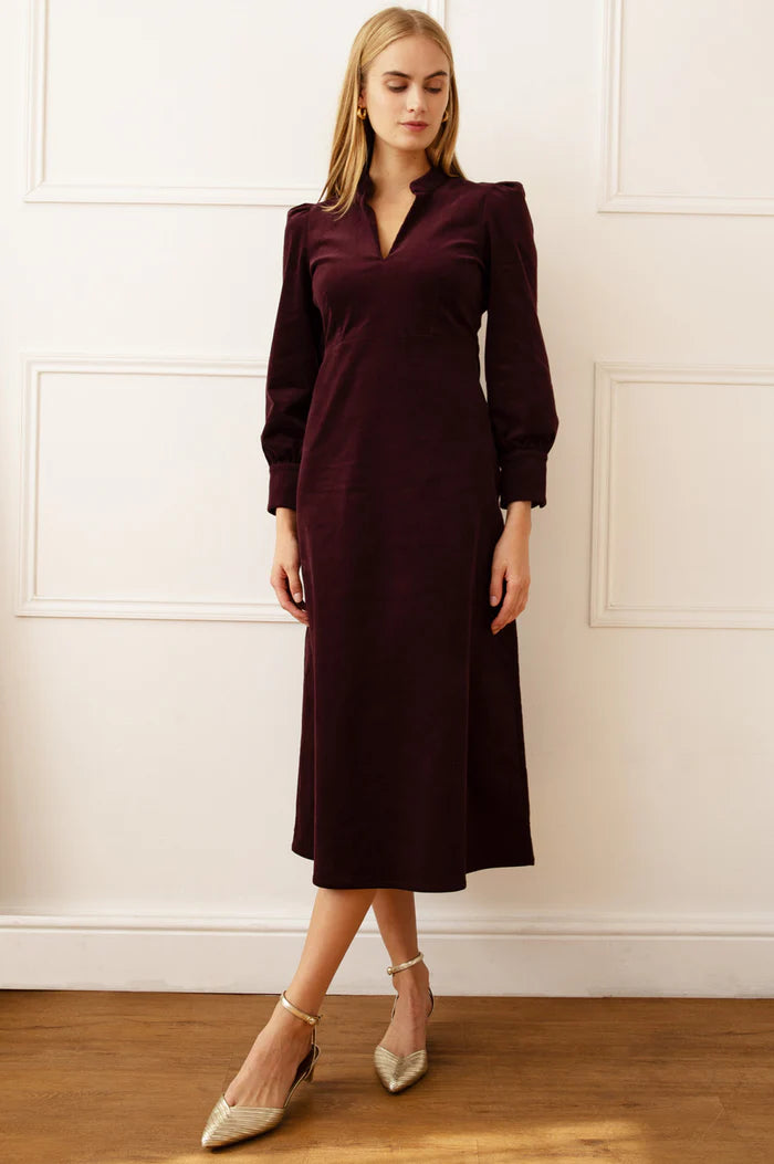 Enid Stretch Corduroy Dress - Burgundy