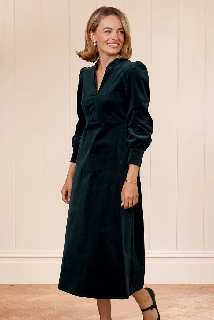 Enid Stretch Corduroy Dress - Bottle Green