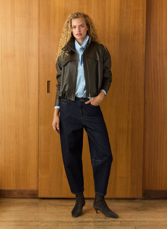 Alara Leather Bomber Jacket / Dark Chocolate