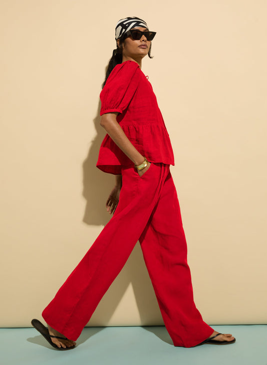 Melissa Linen Trousers / Crimson Red