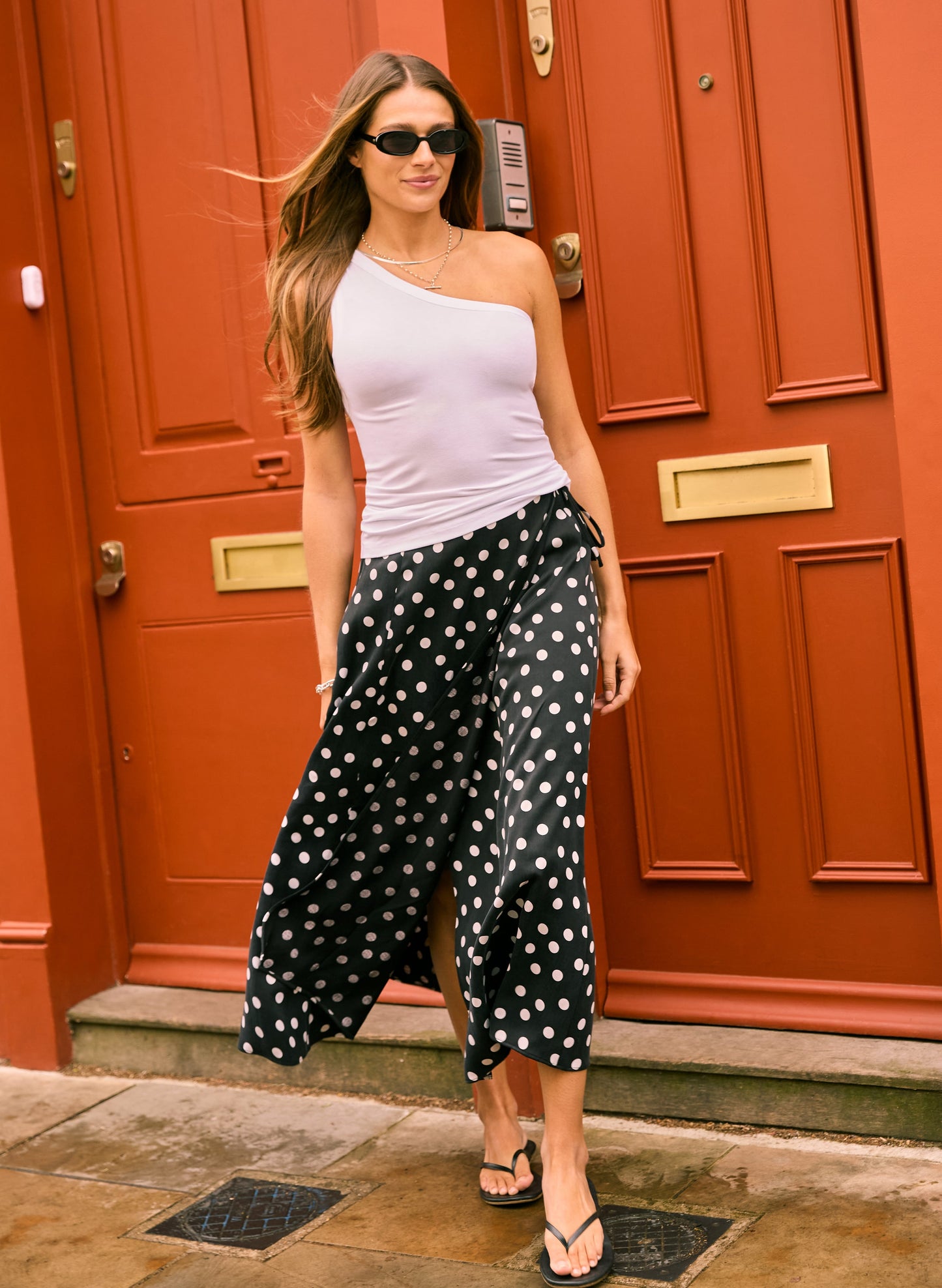 Celeste Cupro Skirt Black Polka Dot Print