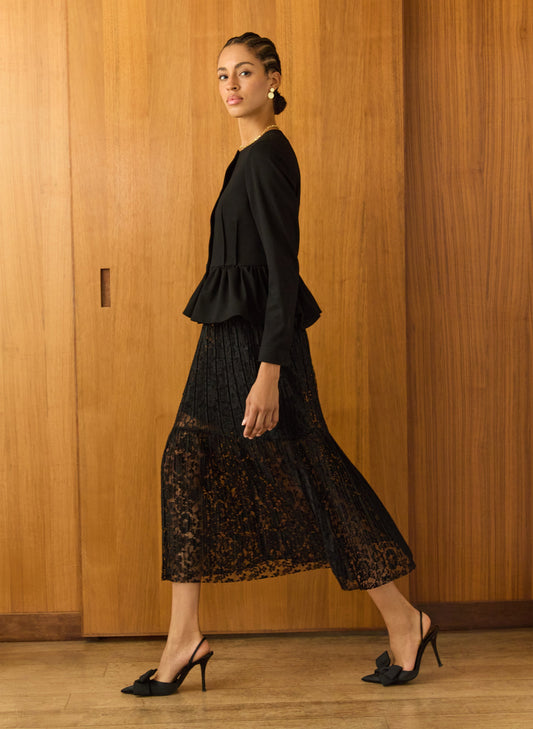 Alice Recycled Lace Midi Skirt / Caviar Black