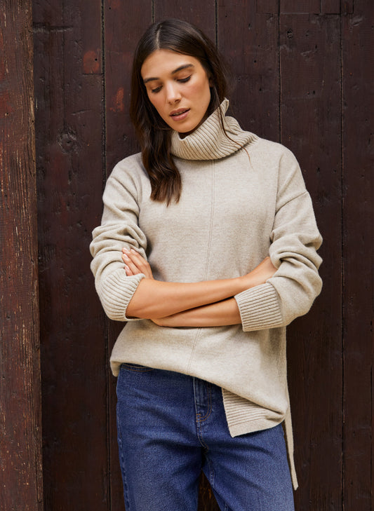 Asher Wool Blend Turtleneck Jumper Natural