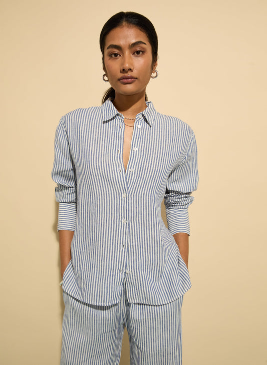 Muriel Linen Shirt Indigo Stripe