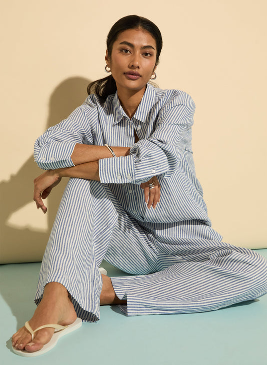 Doretta Linen Trousers Indigo Stripe
