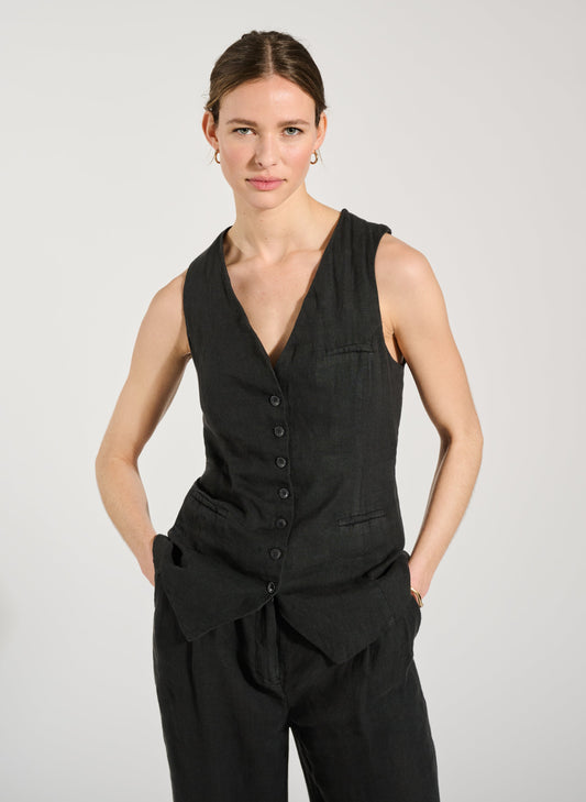 Tallulah Linen Waistcoat Caviar Black