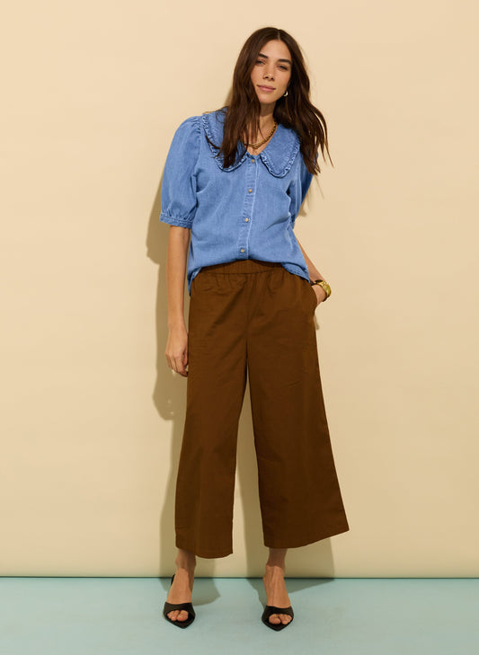 Shelby Organic Cotton Wide Leg Trousers Milk Chocolate
