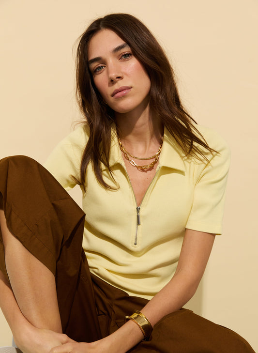 Ivy Organic RibZip Collar Top / ButterYellow