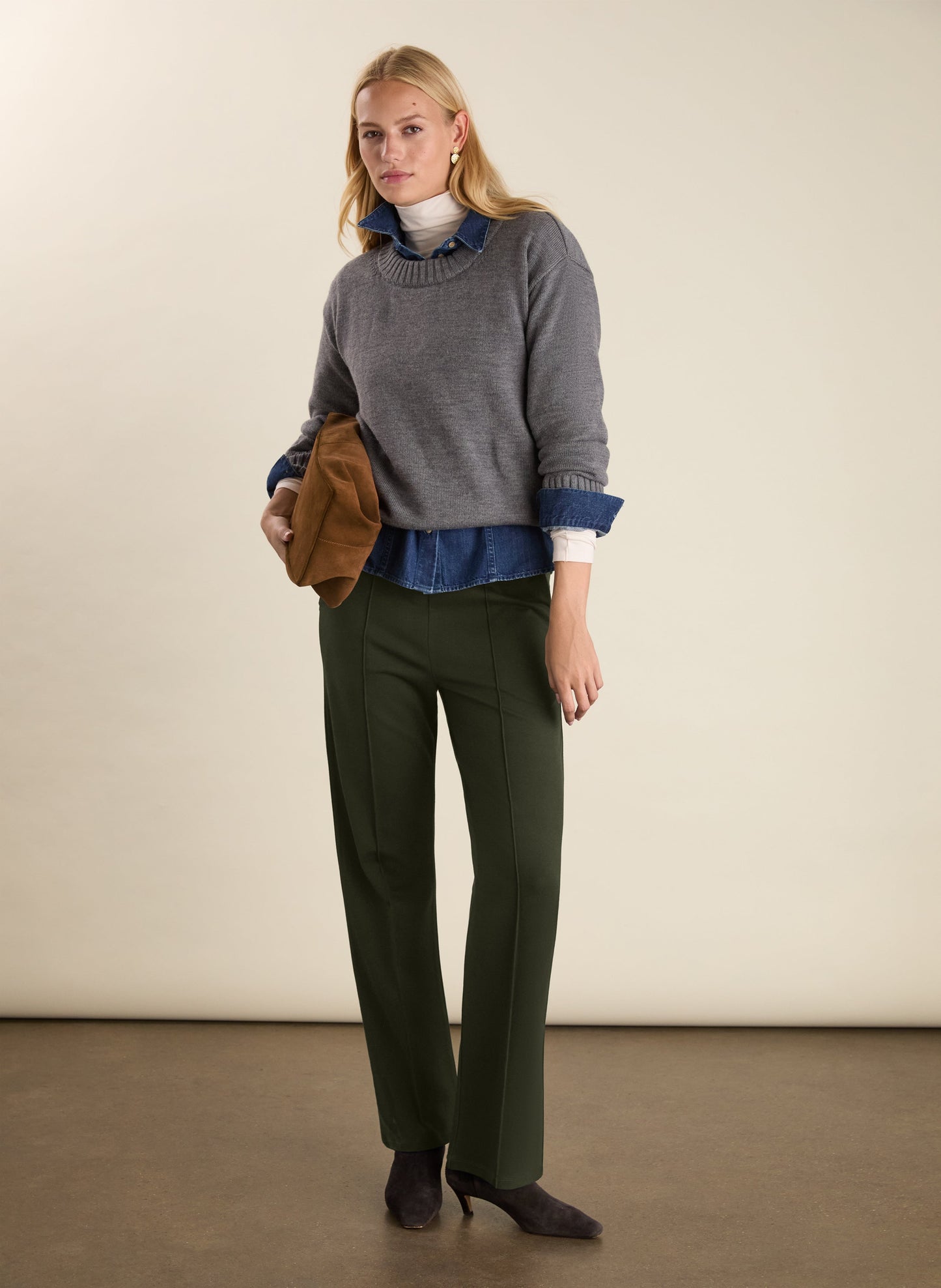 Marian Ponte Wide Leg Trousers / Deep Khaki