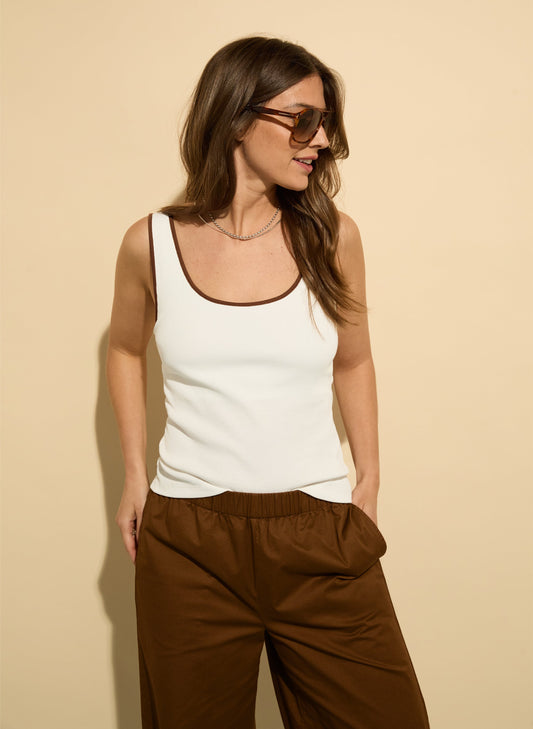 Houston Organic Rib Vest Pure White & Milk Chocolate