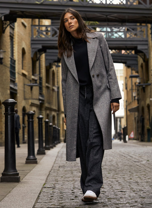 Aye Tailored Coat Black & White Herringbone