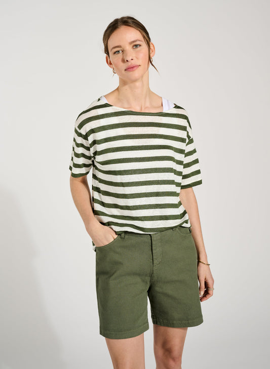 Rhonda Linen Tee Soft White & Light Khaki