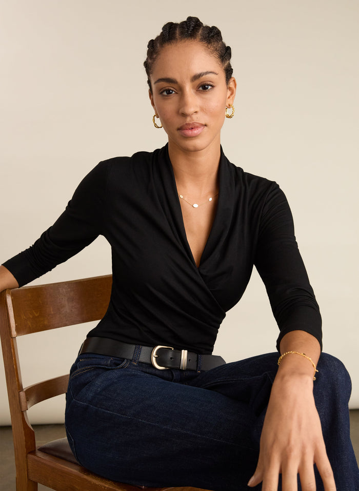 Black wrap v-neck top.