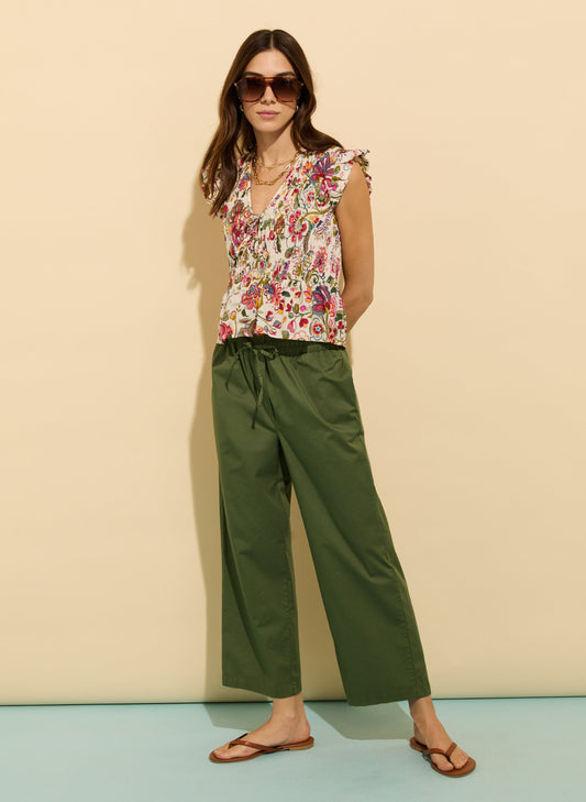 Breanna Organic Cotton Straight Crop Trousers Light Khaki