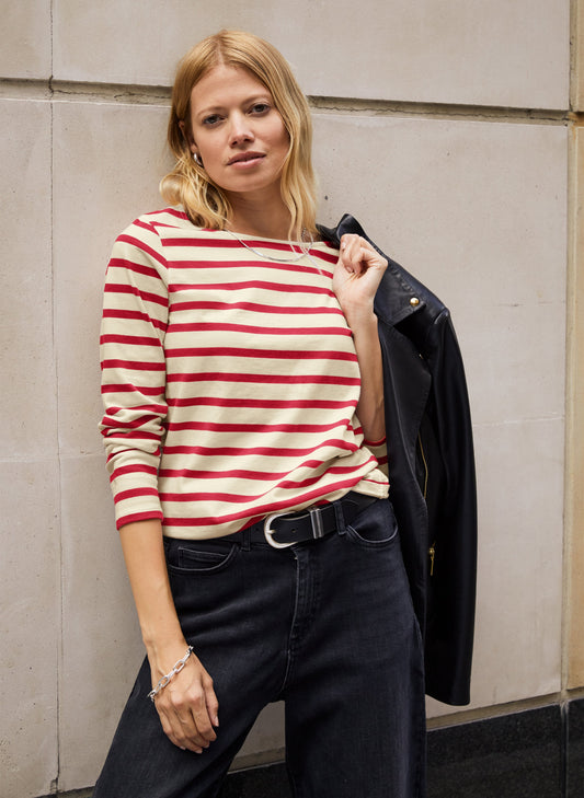 Ashley Organic Cotton Top / Barley & Deep RedStripe