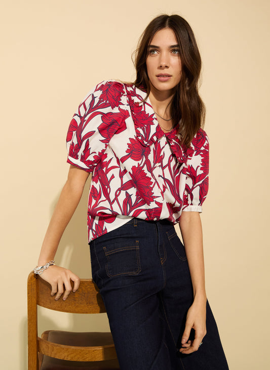 Rosana Organic Cotton Collar Blouse Crimson Dahlia
