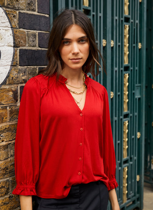 Annie Ruffle Collar Blouse Crimson Red