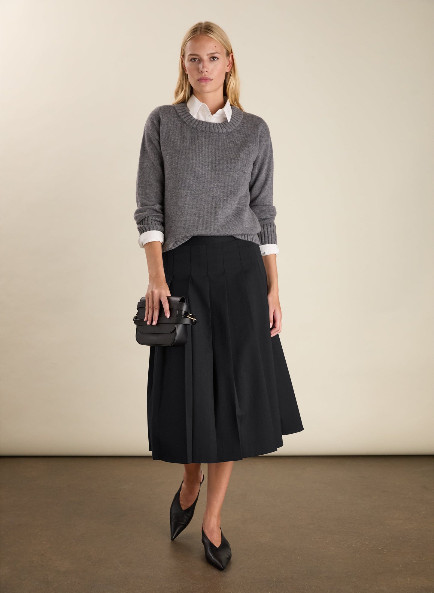 Pam Wool Blend Pleated Midi Skirt / Caviar Black