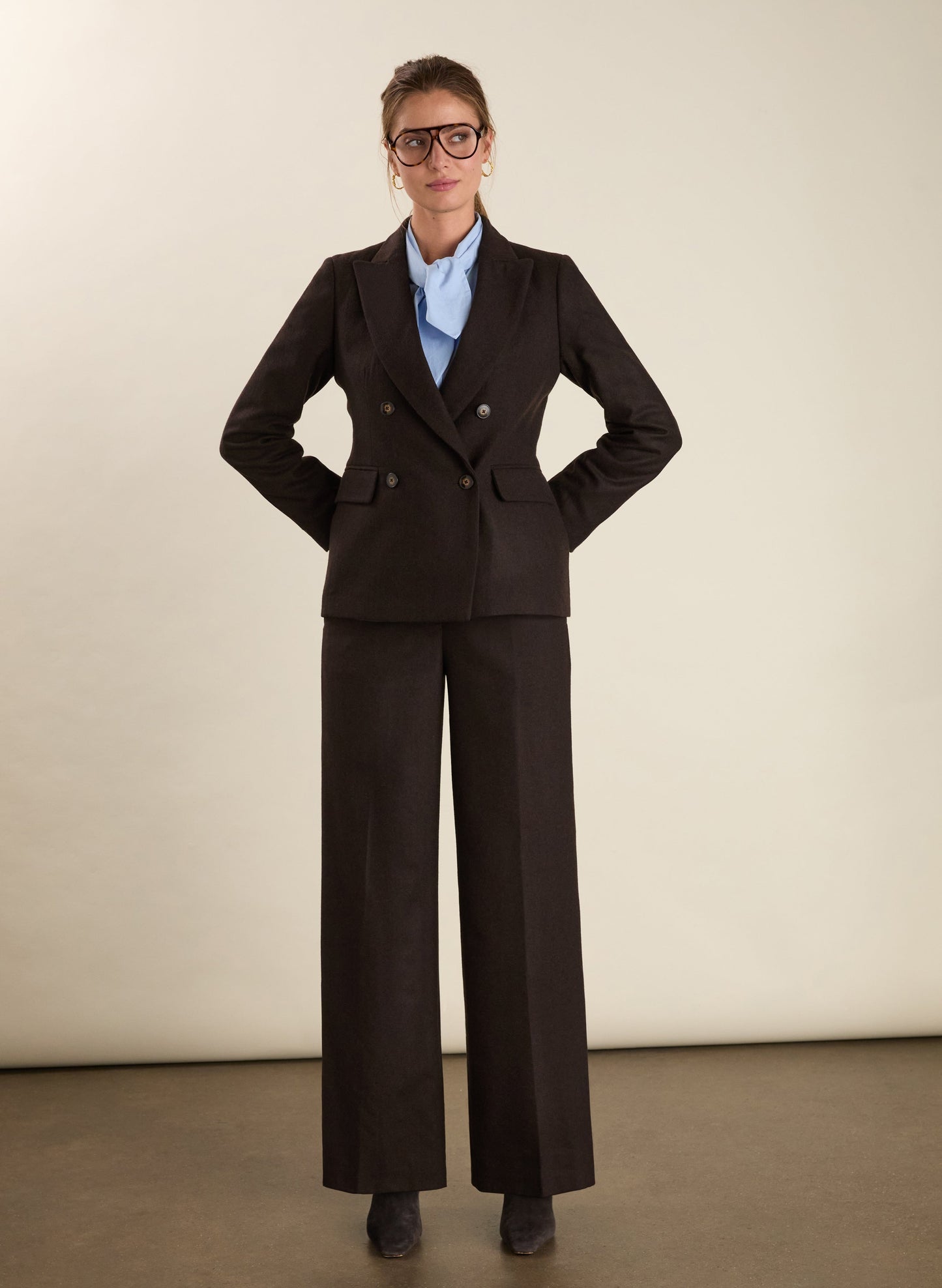 Easton Wool Blend Wide Leg Trousers / Dark Chocolate