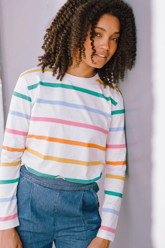 Brunswick Jersey Top - Off-White, Rainbow Stripe