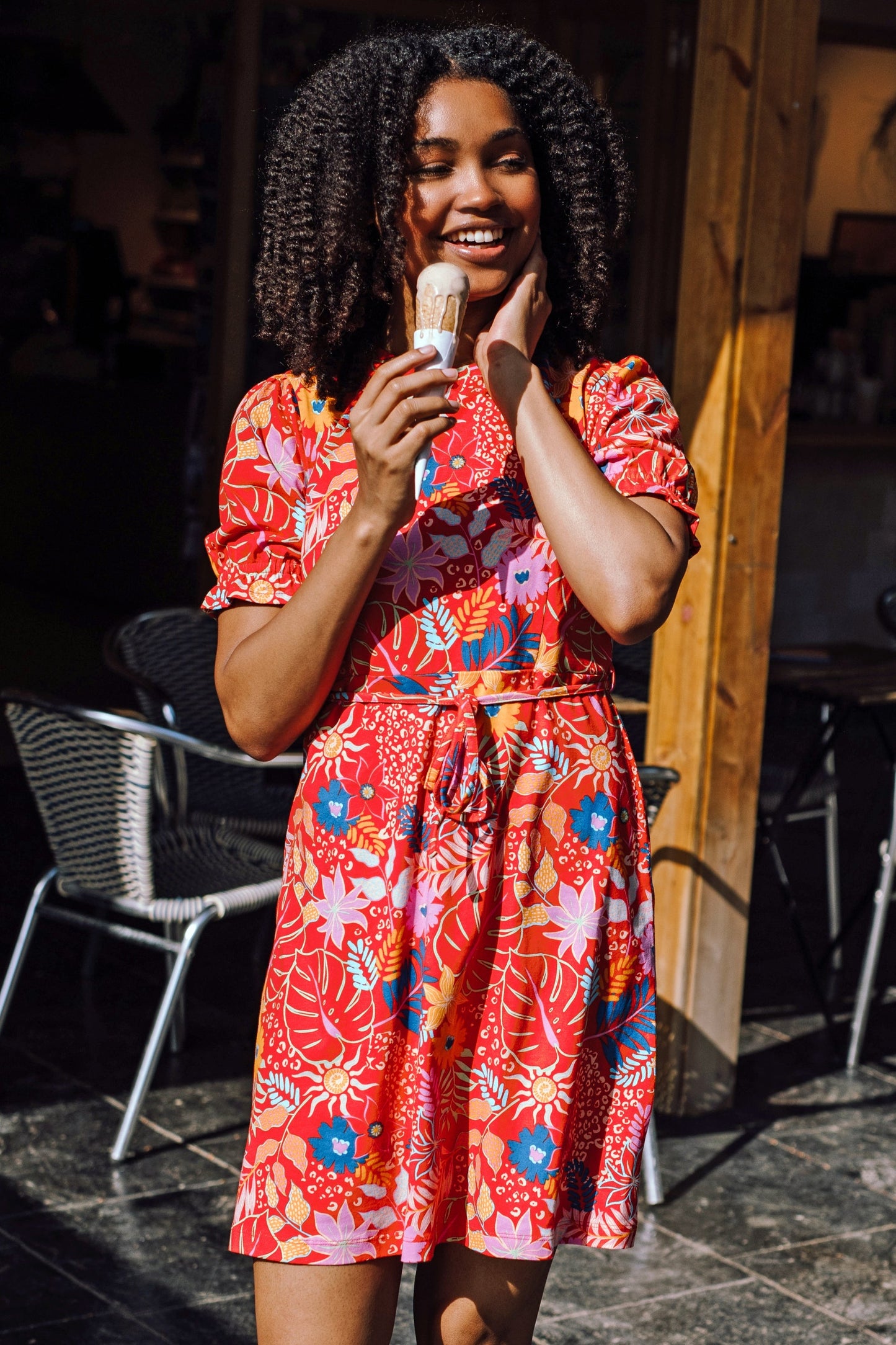 Cynthia Jersey Mini Dress - Red, Painted Jungle