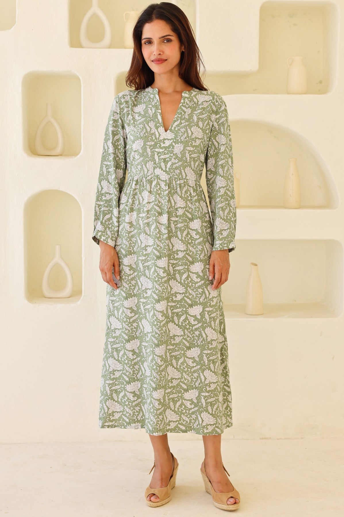 Mara Rayon Dress - Sage/White