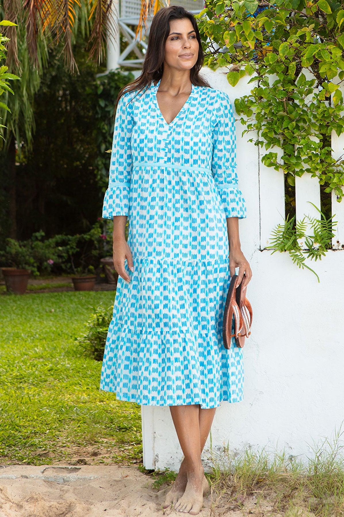 Hayden Organic Cotton Block Print Dress - Turquoise/Blue