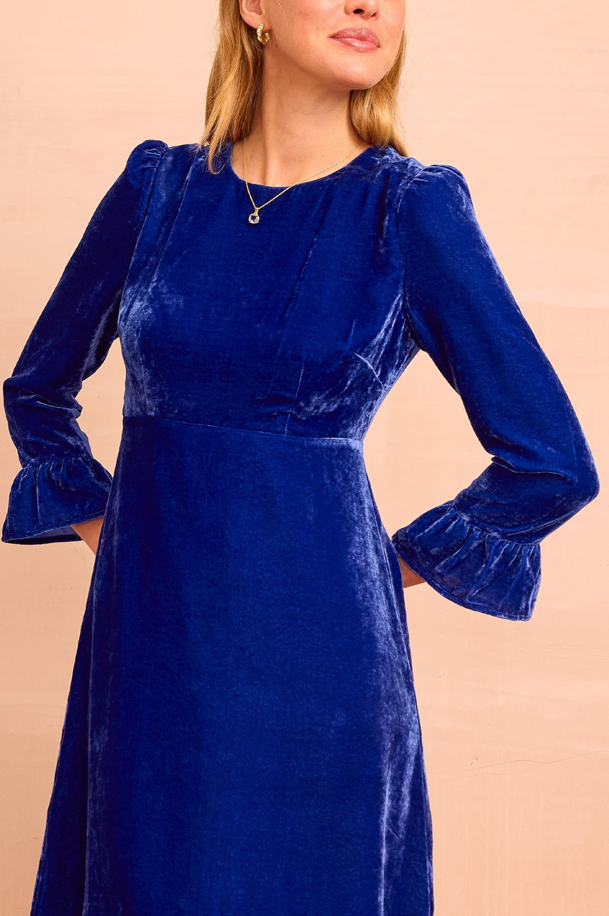 Victoria Velvet Viscose Dress - Azure Blue