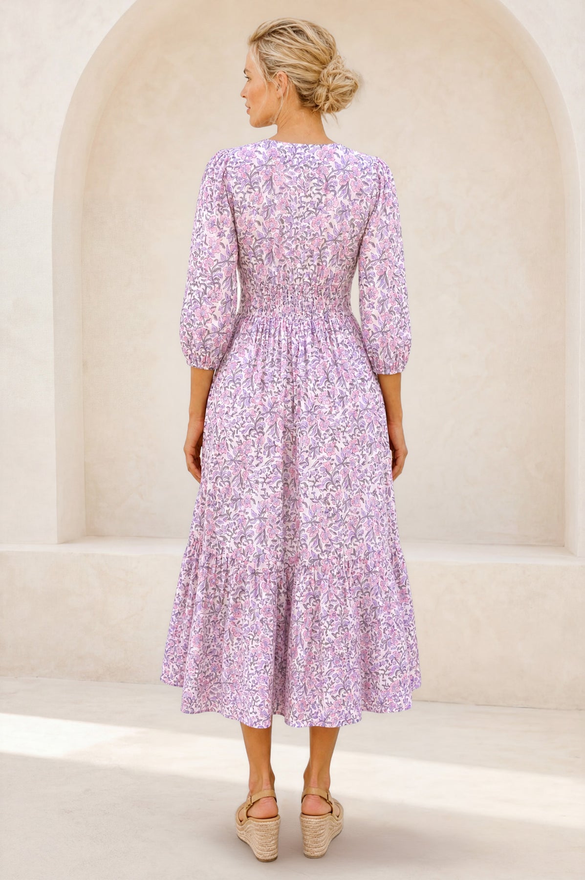 Jyoti Cotton Midi Dress - White/Green/Pink/Sage