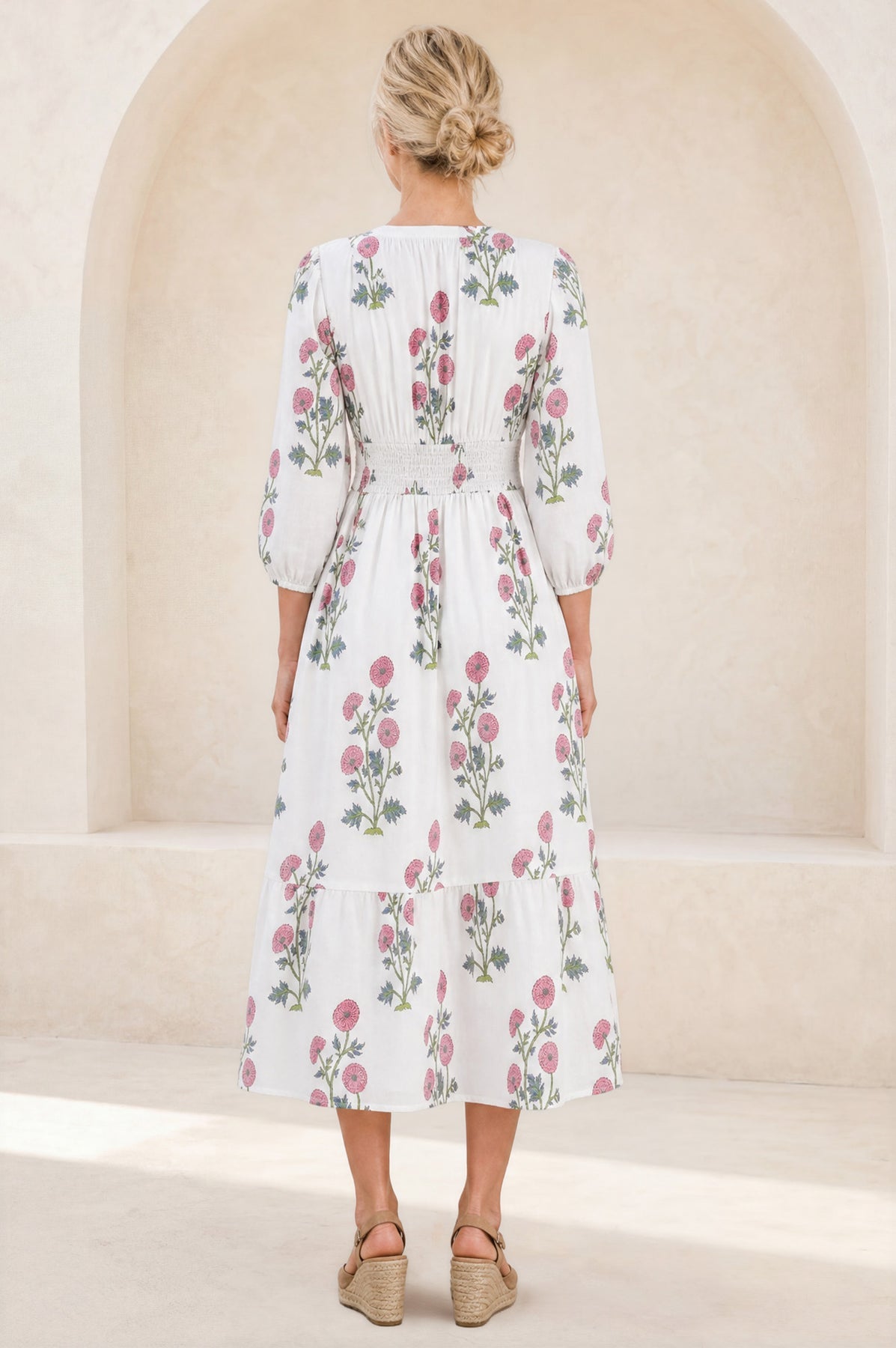Jyoti Organic Cotton Dress - White/Pink/Green