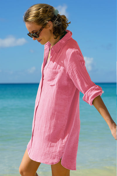 Saffron Organic Cotton Cheesecloth Beach Shirt - Pink