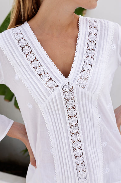 Valentina Embroidered Cotton Blouse - White