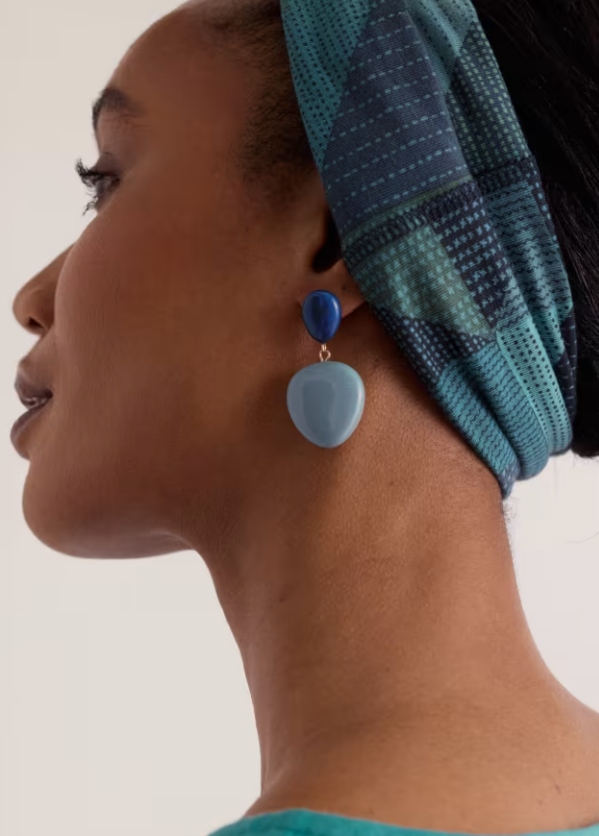 Blue resin drop earrings.