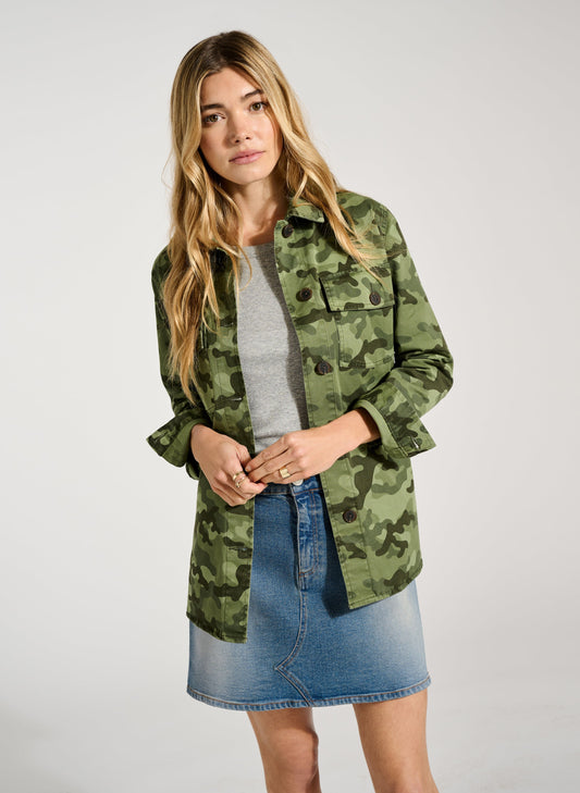 Liz Cotton Jacket Khaki Camouflage Print