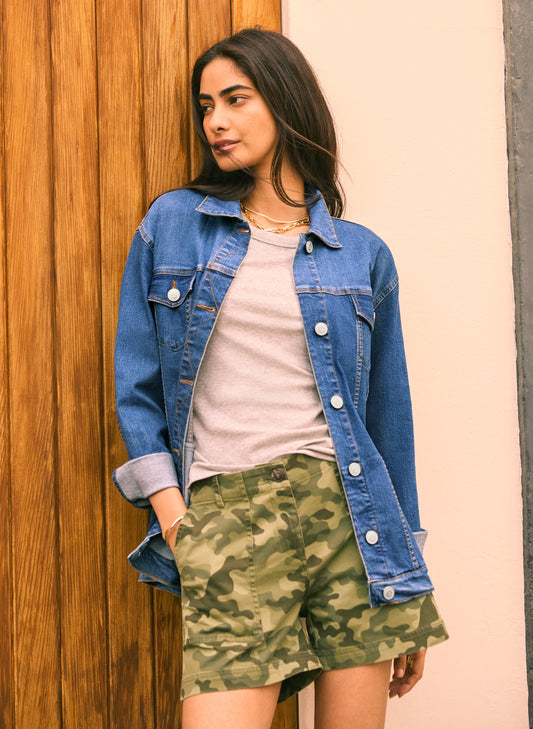 Baukjen Organic Cotton Longline Denim Jacket Washed Indigo
