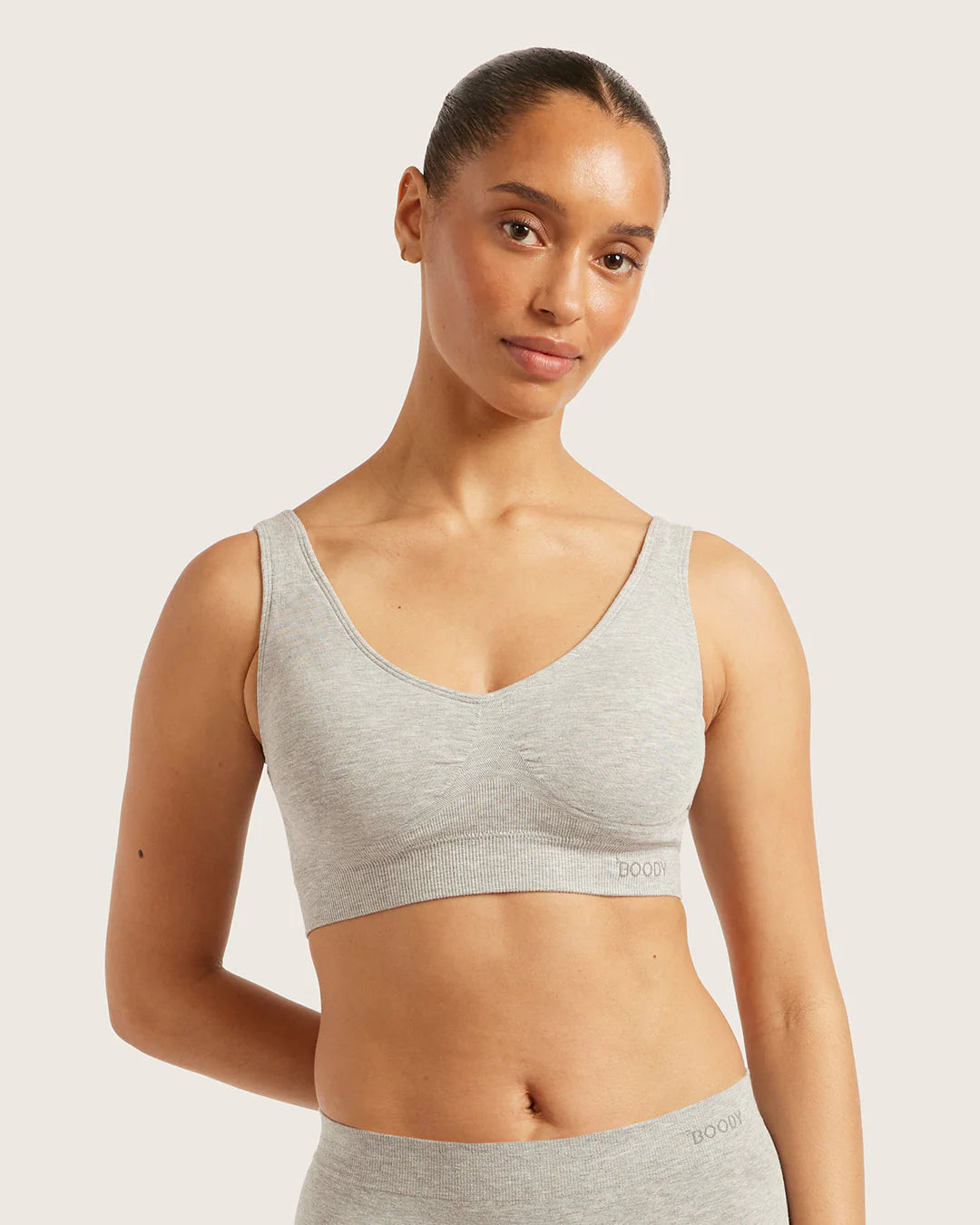 Seamfree Padded Crop Bamboo Bra - Light Grey Marl