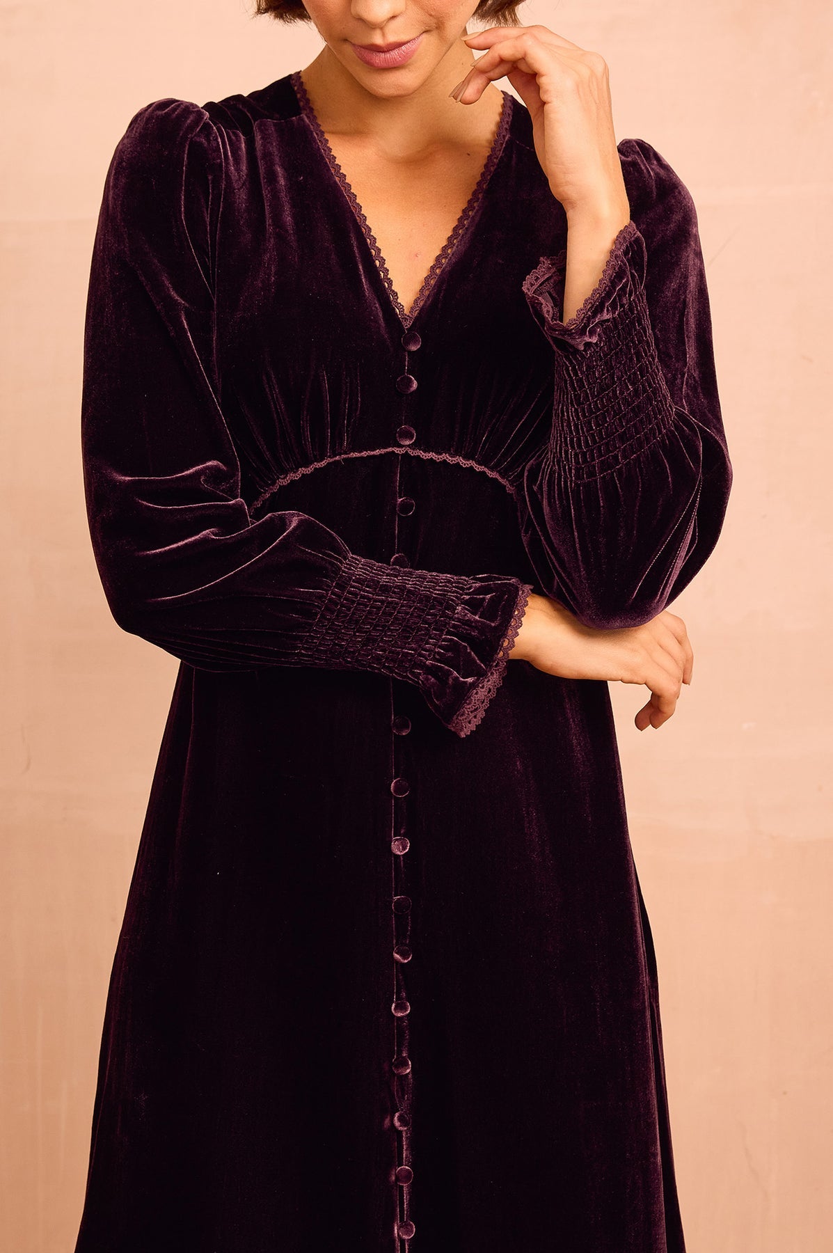 Long Sleeve Velvet Sally Anne Dress - Aubergine Purple