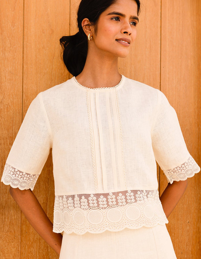 Linen Lace Top - Buttermilk Cream