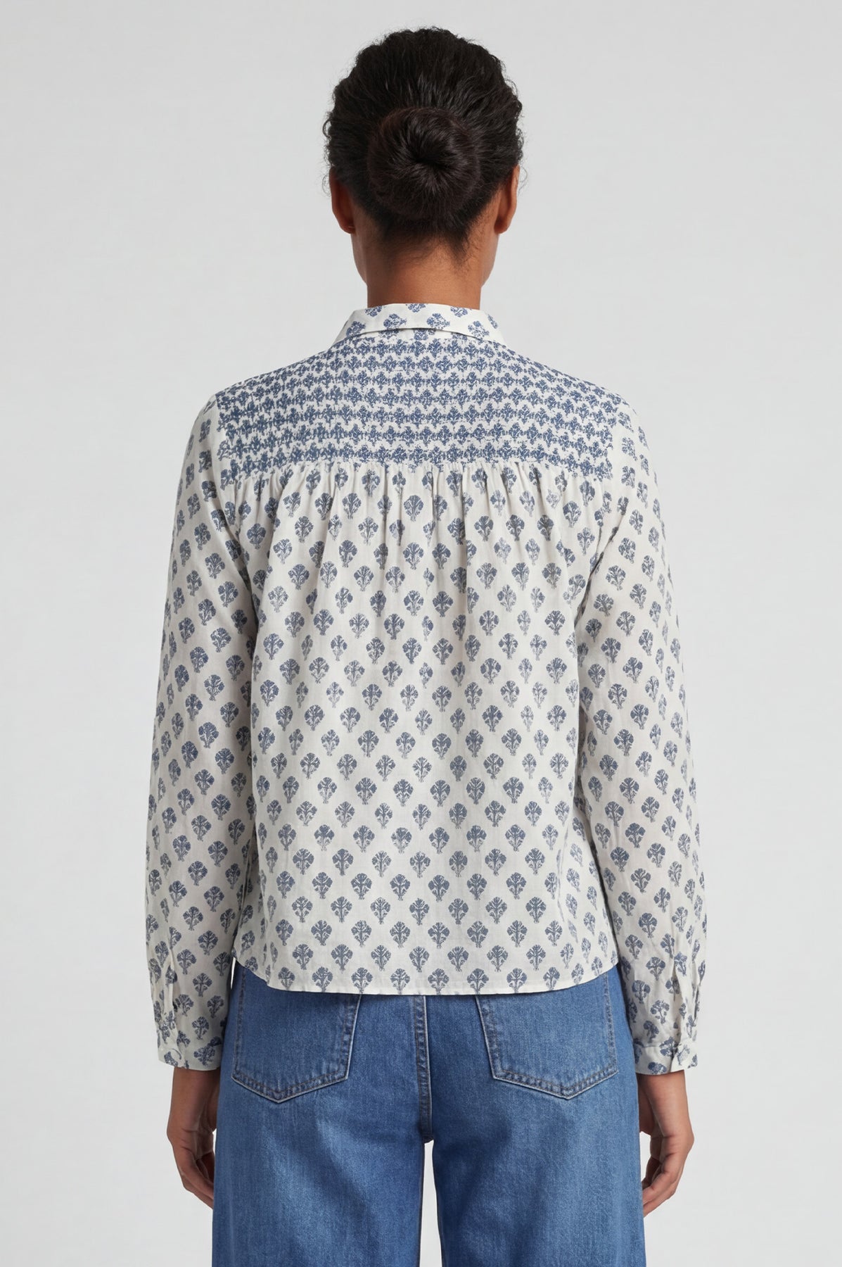 Livi Organic Cotton Blouse - Cream/Blue