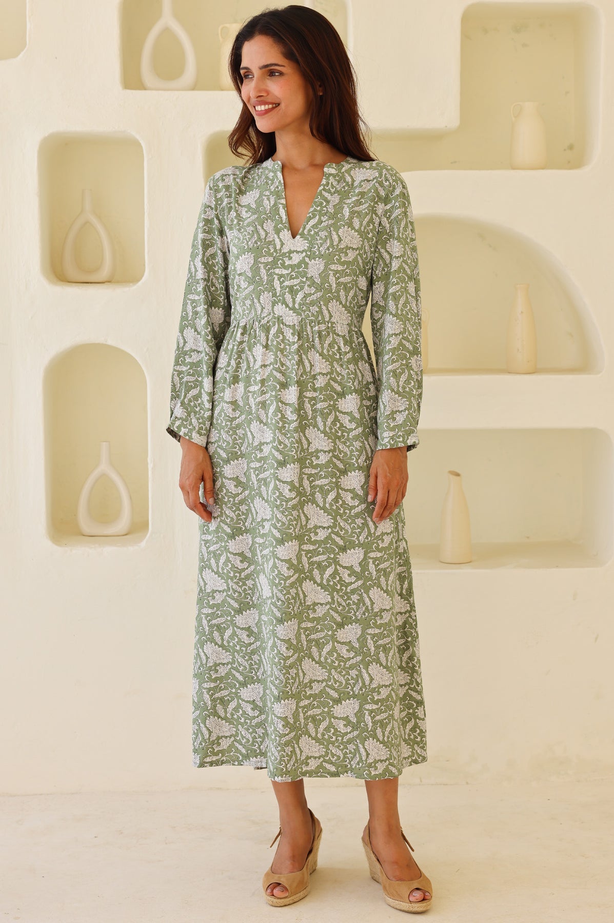 Mara Rayon Dress - Sage/White