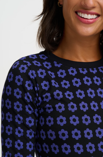 Josie Jersey Top - Black Blue Floral