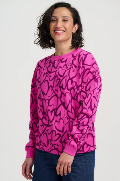 Eadie Relaxed Sweatshirt - Magenta Hearts