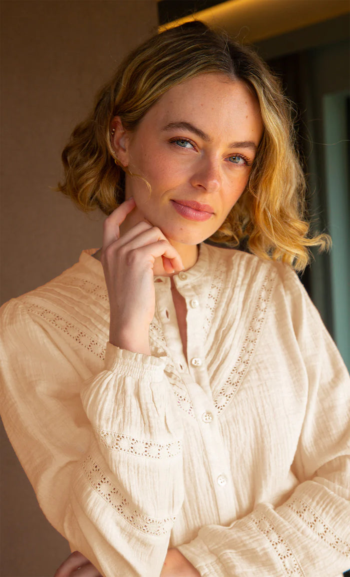Chevron Lace Organic Cotton Cheesecloth Shirt - Ecru